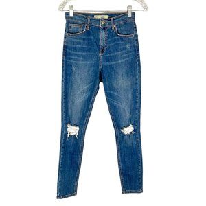 Topshop Moto Womens Jamie Skinny Jeans Distressed Stretch Blue Denim size 28